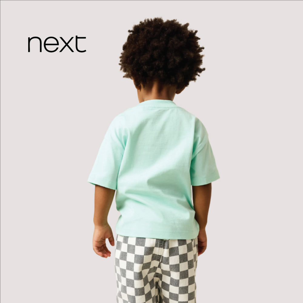 Next Kids' Smiley Badge Oversized Cotton T-Shirt – Fresh Mint Green
