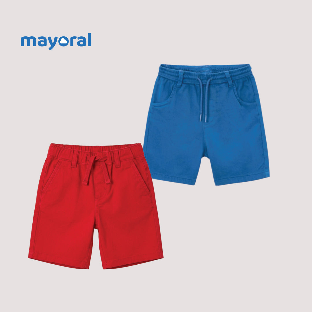 Mayoral Kids Cotton Chino Shorts (Pack of 2) – Blue & Red