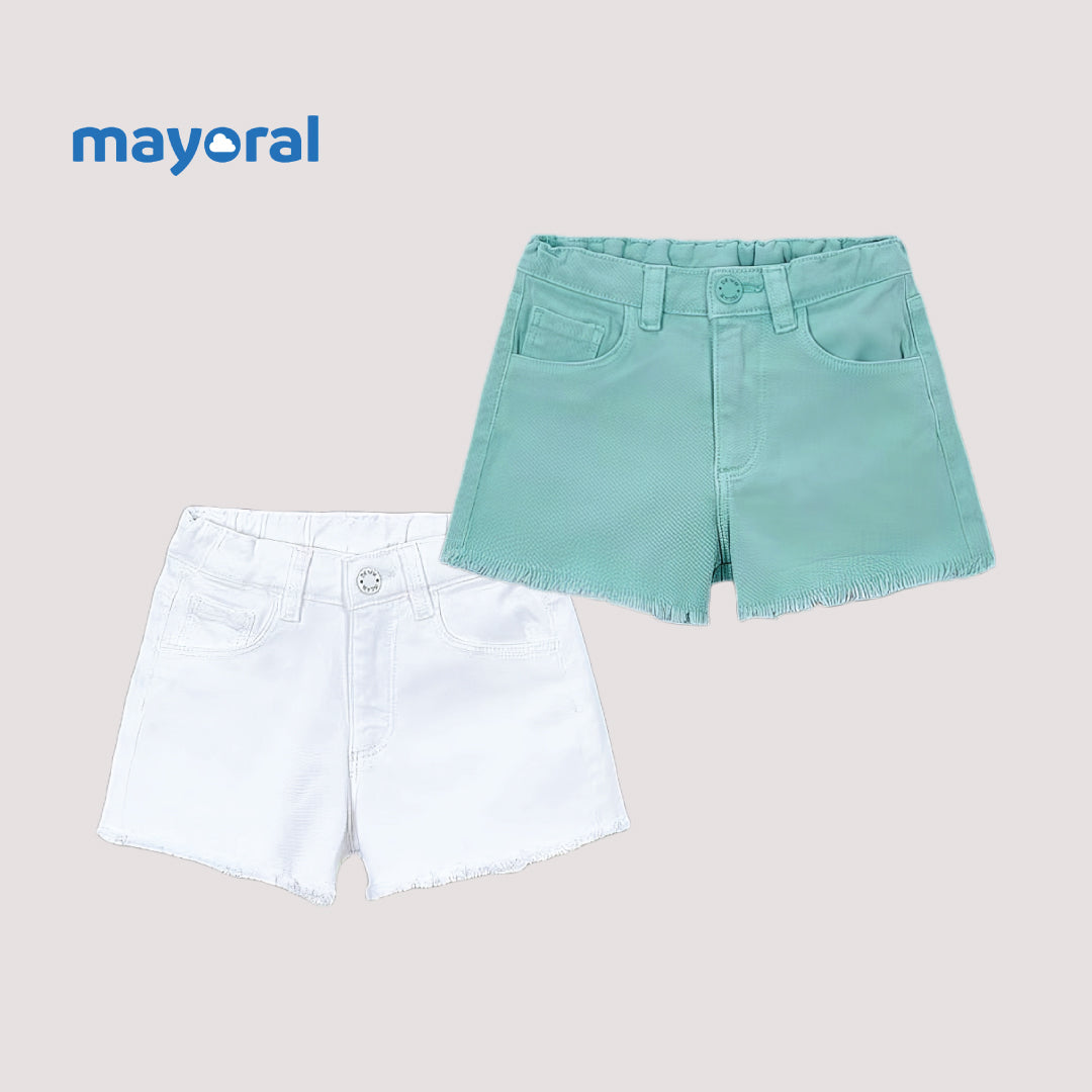 Mayoral Girls Denim Shorts (Pack of 2) – Cream & Mint Green