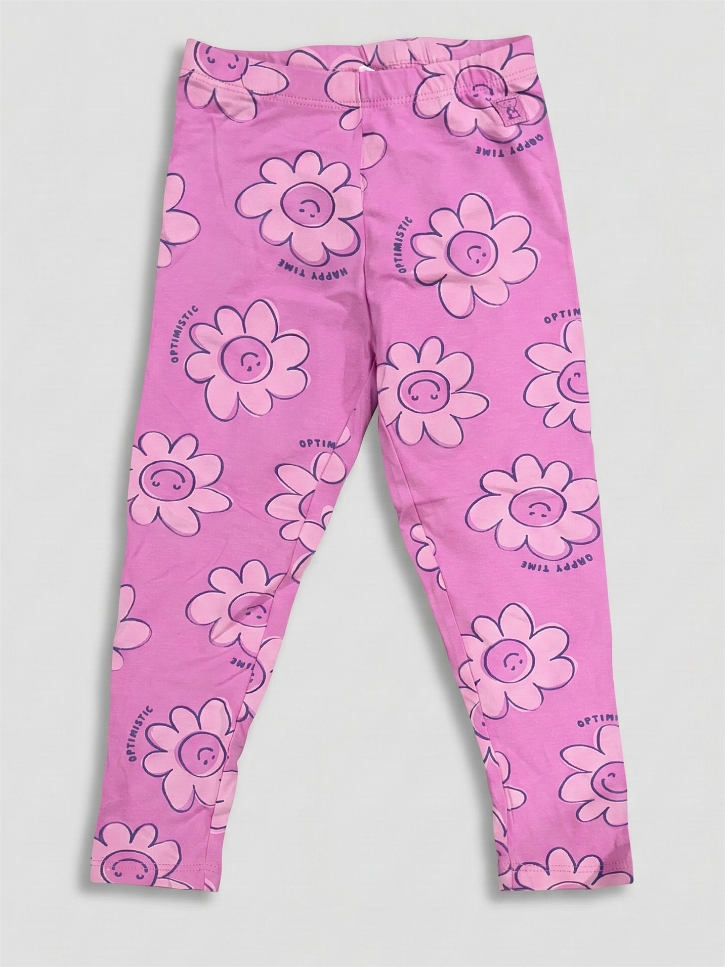 Girls Pink Floral Smiley Leggings | Cute Daisy Print Trousers