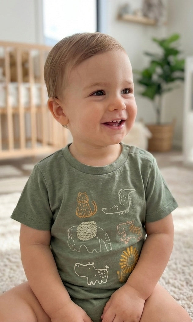 Baby & Toddler Safari Animal Graphic T-Shirt | Olive Green
