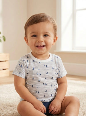 Baby & Toddler Nautical Sailboat Striped T-Shirt | White & Blue