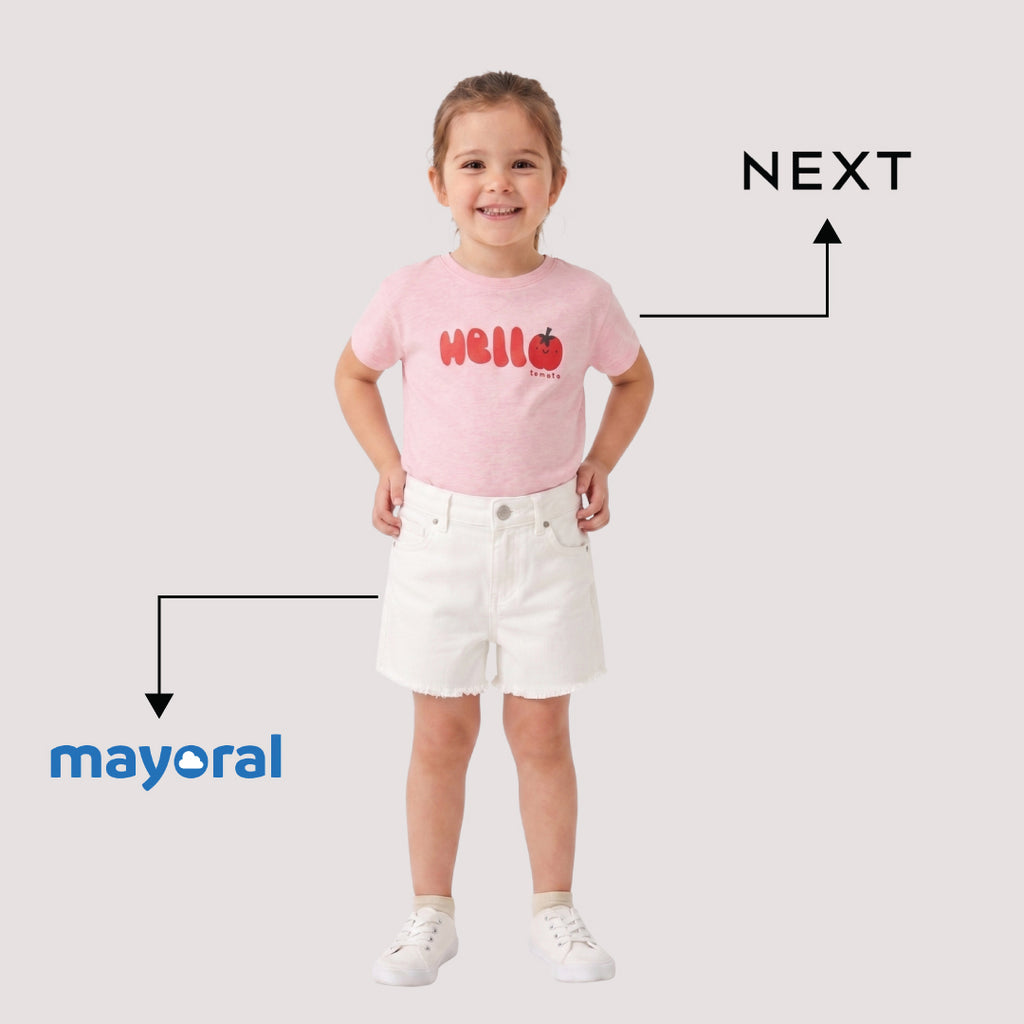 Mayoral Girls "Hello Tomato" T-Shirt & Denim Shorts Set (2-Piece)