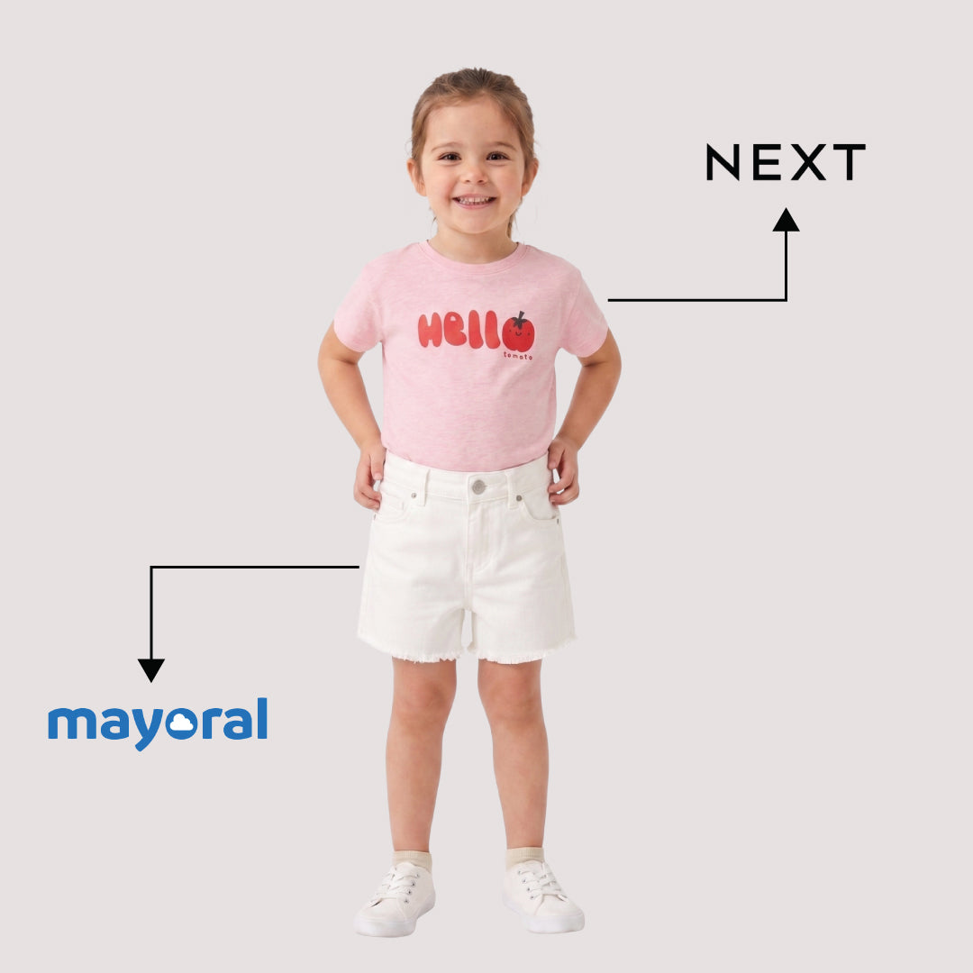 Mayoral Girls "Hello Tomato" T-Shirt & Denim Shorts Set (2-Piece)
