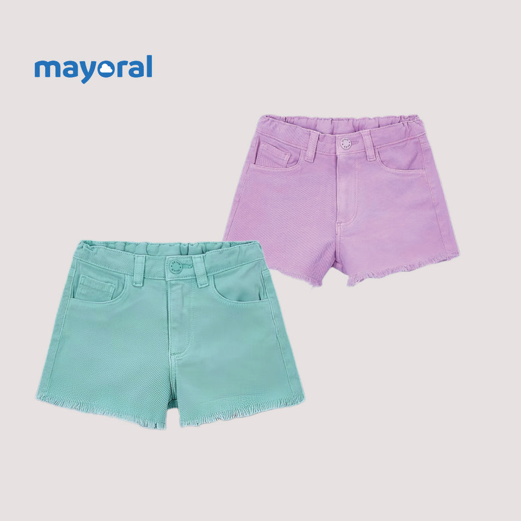 Mayoral Girls Denim Shorts (Pack of 2) – Purple & Mint Green