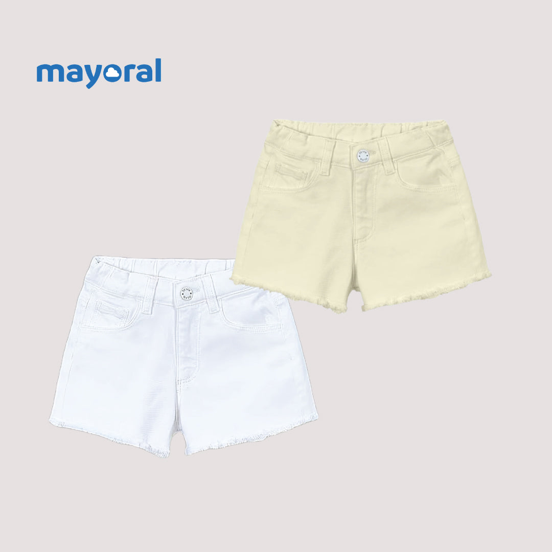 Mayoral Girls Denim Shorts (Pack of 2) – White & Cream