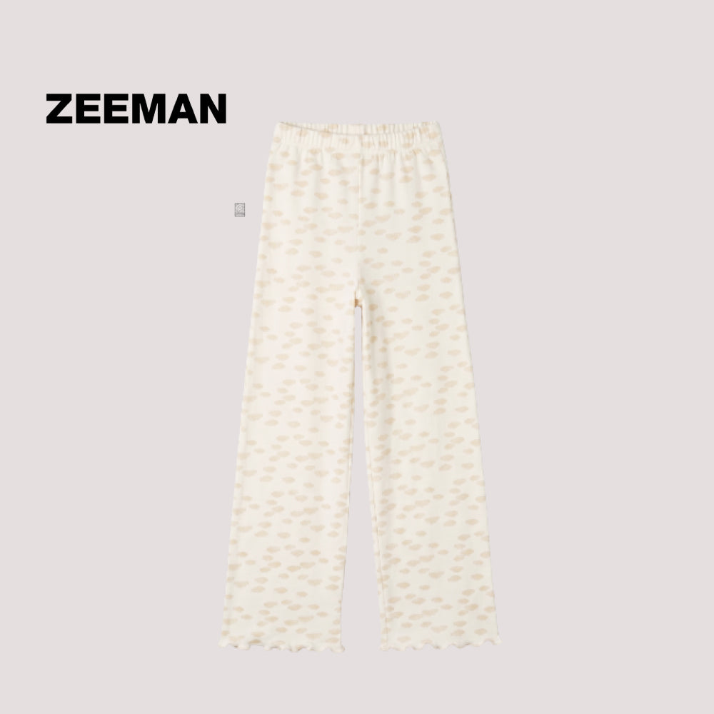 Zeeman Girls Cream Wide Leg Flapper Pants with Subtle Yellow Print