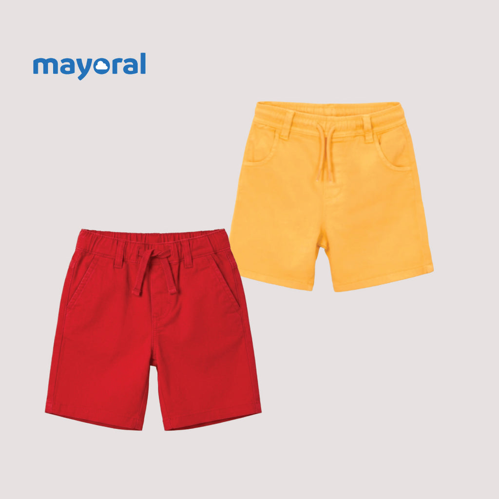 Mayoral Kids Cotton Chino Shorts (Pack of 2) – Yellow & Red
