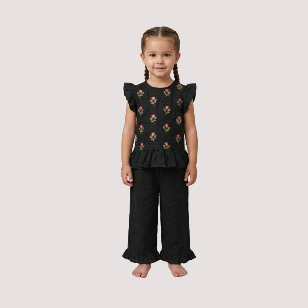 Black Floral Ruffle Co-Ord