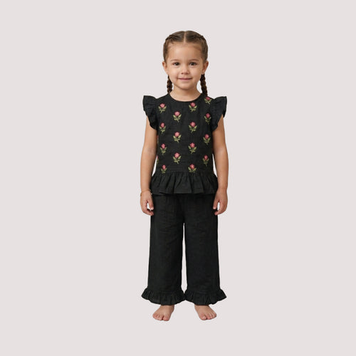 Black Floral Ruffle Co-Ord