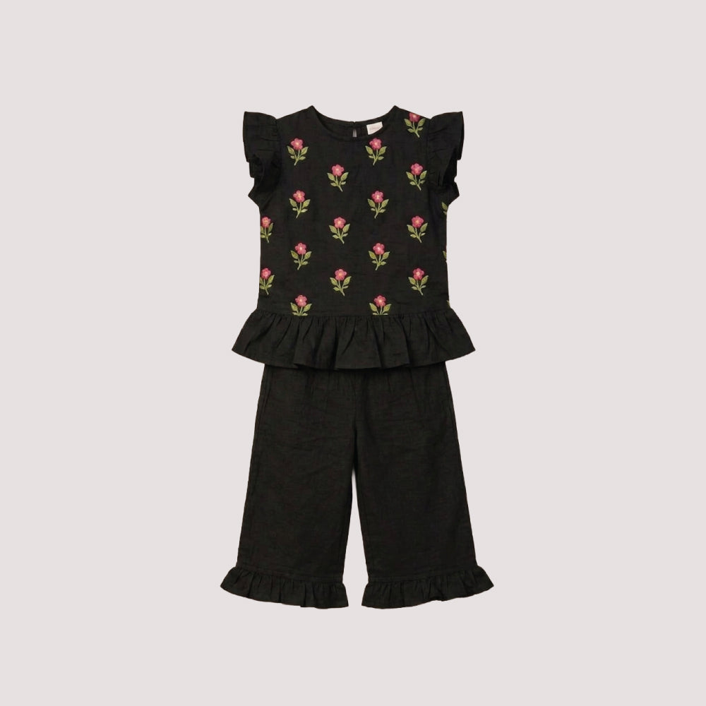 Black Floral Ruffle Co-Ord