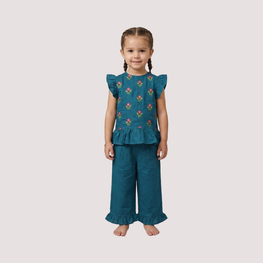 Teal Floral Ruffle Co-Ord