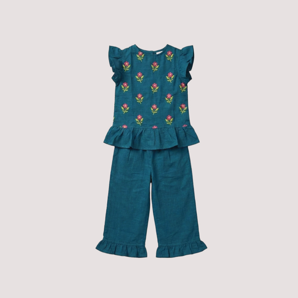 Teal Floral Ruffle Co-Ord