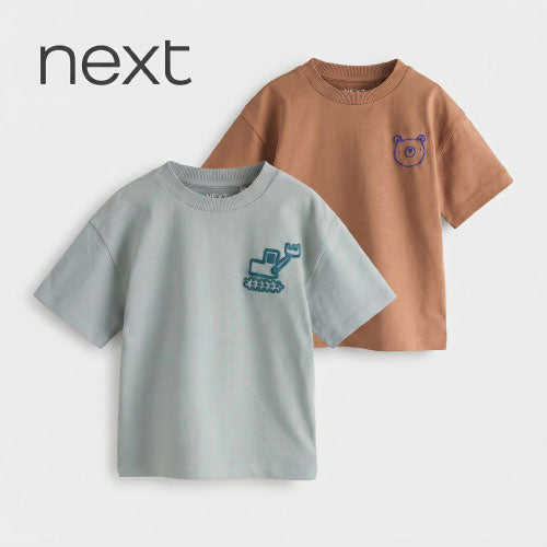 Original NEXT Toddler T-Shirt Set - Bear & Digger Embroidery (2-Pack)
