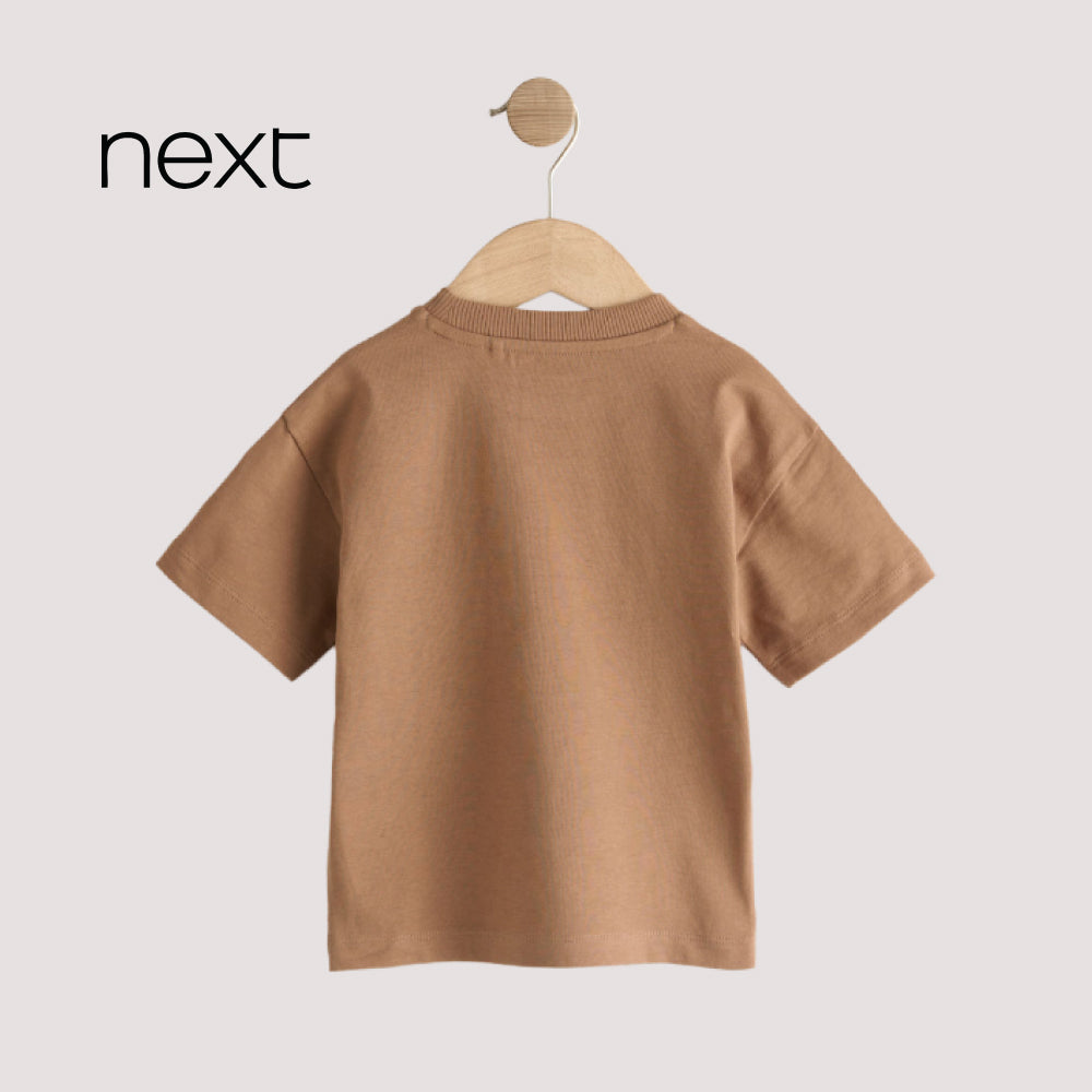 Next Kids' Bear Embroidery Oversized Cotton T-Shirt – Tan Brown