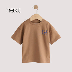 Next Kids' Bear Embroidery Oversized Cotton T-Shirt – Tan Brown