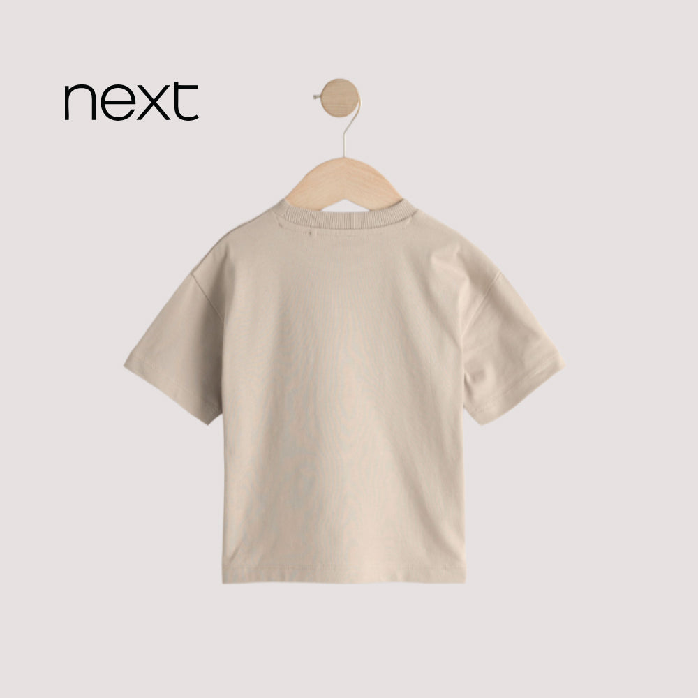 Next Kids' Smiley Face Badge Oversized Cotton T-Shirt – Sand Cream