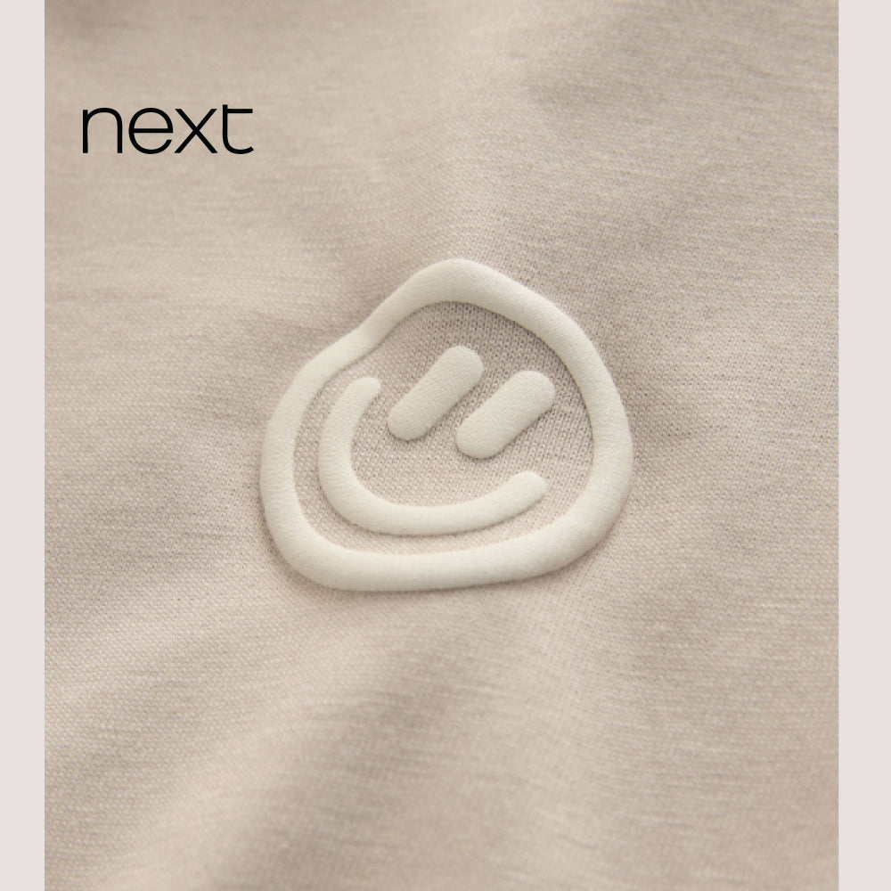 Next Kids' Smiley Face Badge Oversized Cotton T-Shirt – Sand Cream