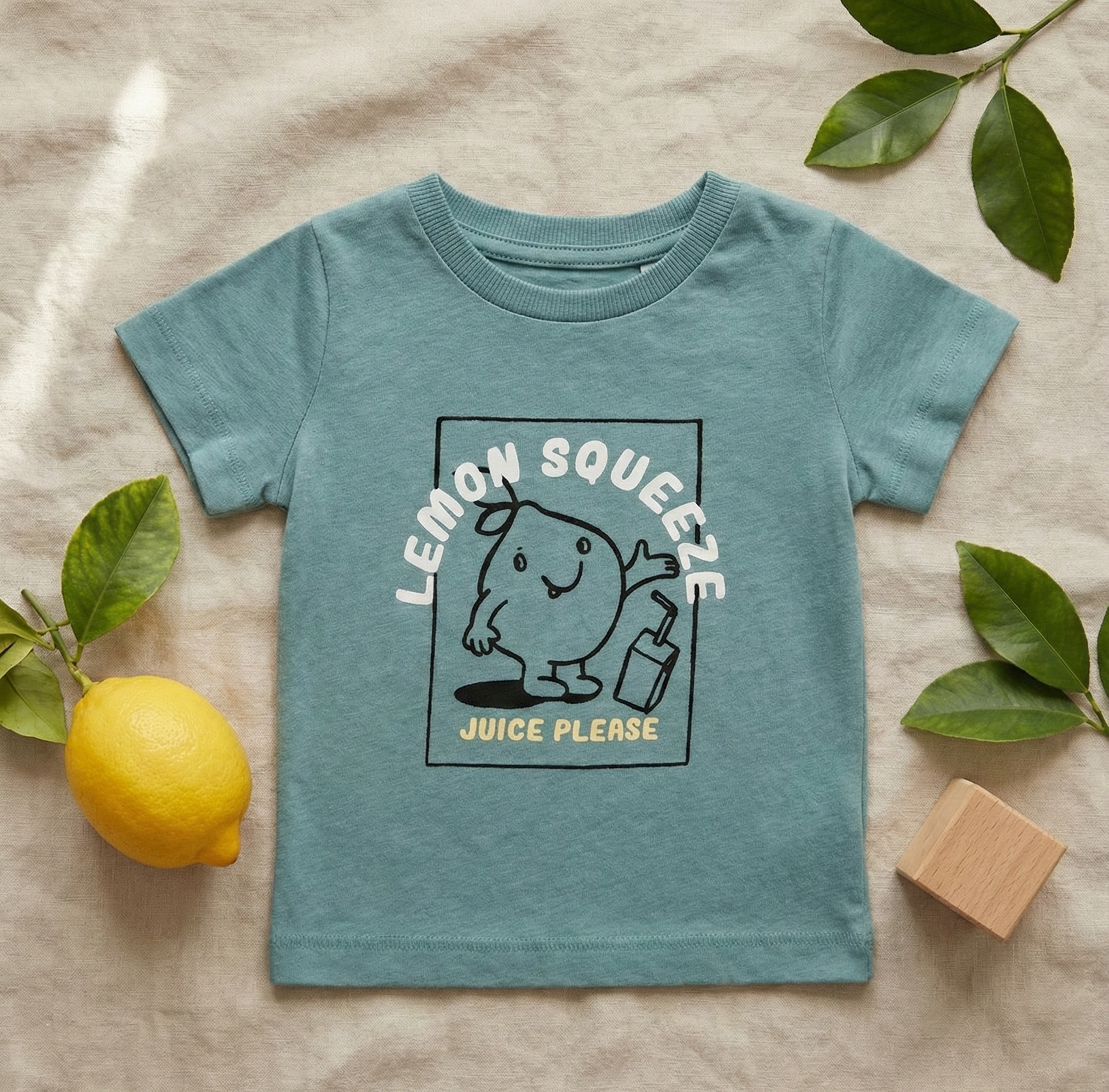 Lemon Squeeze "Juice Please" Toddler Tee - Dusty Teal Graphic T-Shirt