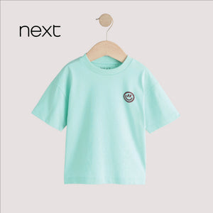 Next Kids' Smiley Badge Oversized Cotton T-Shirt – Fresh Mint Green