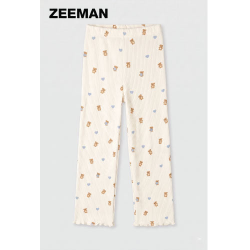 Zeeman Girls Off-White Ribbed Flapper Pants with Teddy Bear Print