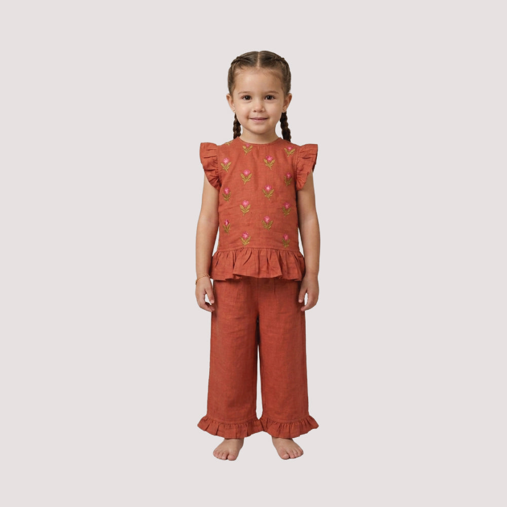 Rust Floral Ruffle Co-Ord