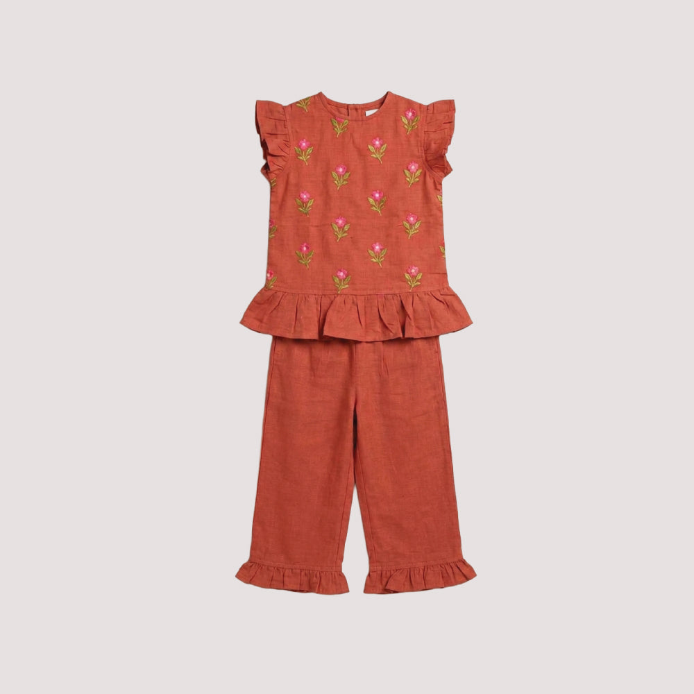 Rust Floral Ruffle Co-Ord