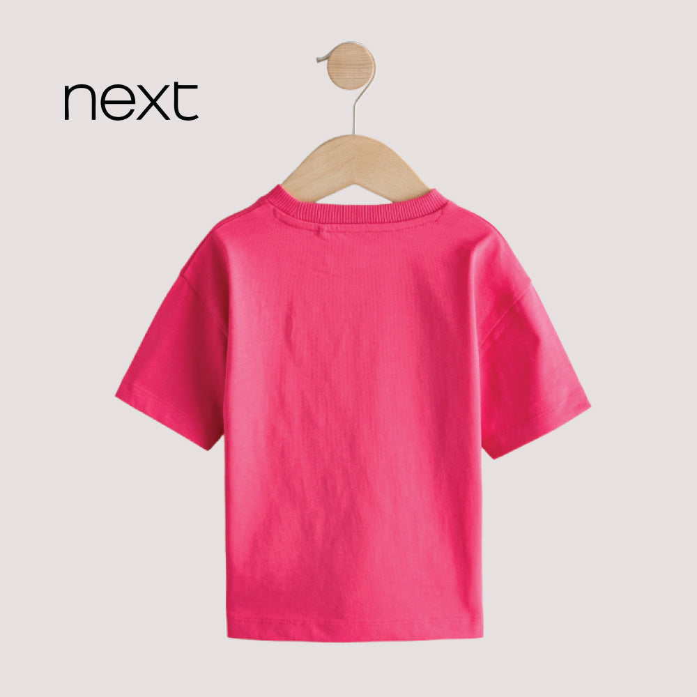 Next Kids' Winking Smiley Badge Oversized Cotton T-Shirt – Berry Pink