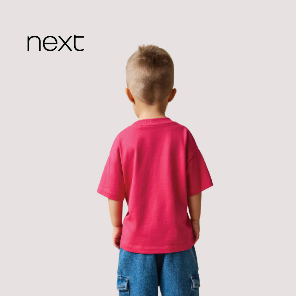 Next Kids' Winking Smiley Badge Oversized Cotton T-Shirt – Berry Pink