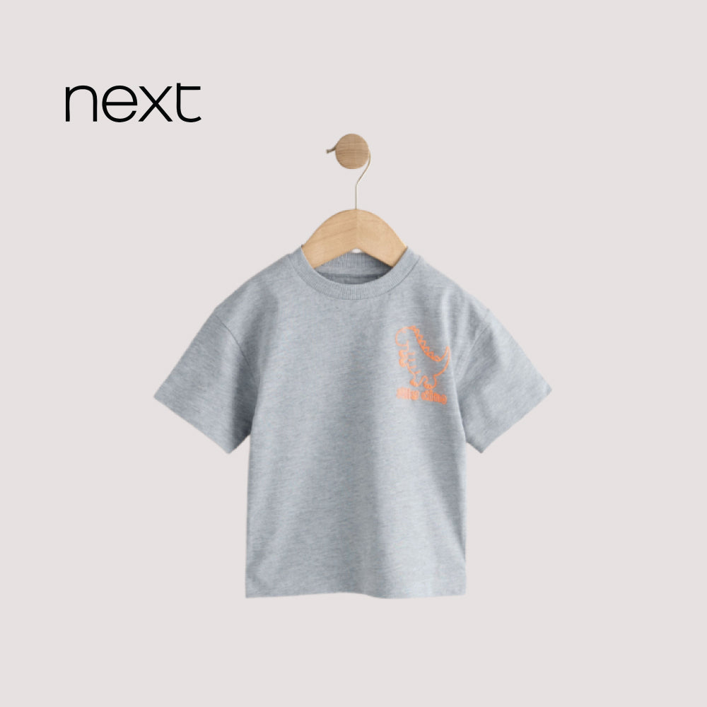 Next Kids' "Silly Dino" Graphic Oversized Cotton T-Shirt – Marl Grey