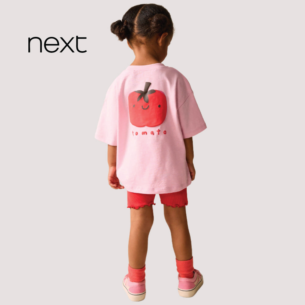 Next Kids' Bear Embroidery Oversized Cotton T-Shirt – Tomato pink