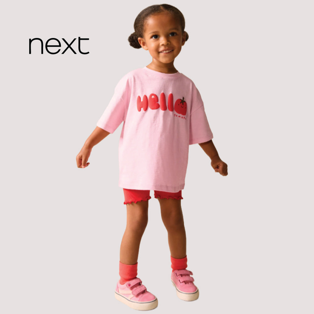 Next Kids' Bear Embroidery Oversized Cotton T-Shirt – Tomato pink